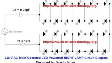 230 V 50Hz AC (or 110V 60Hz) Main Operated LED Powerful NIGHT LAMP Circuit Diagram.