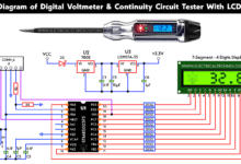 Circuit Diagram of Digital Voltmeter & Continuity Circuit Tester With LCD Display